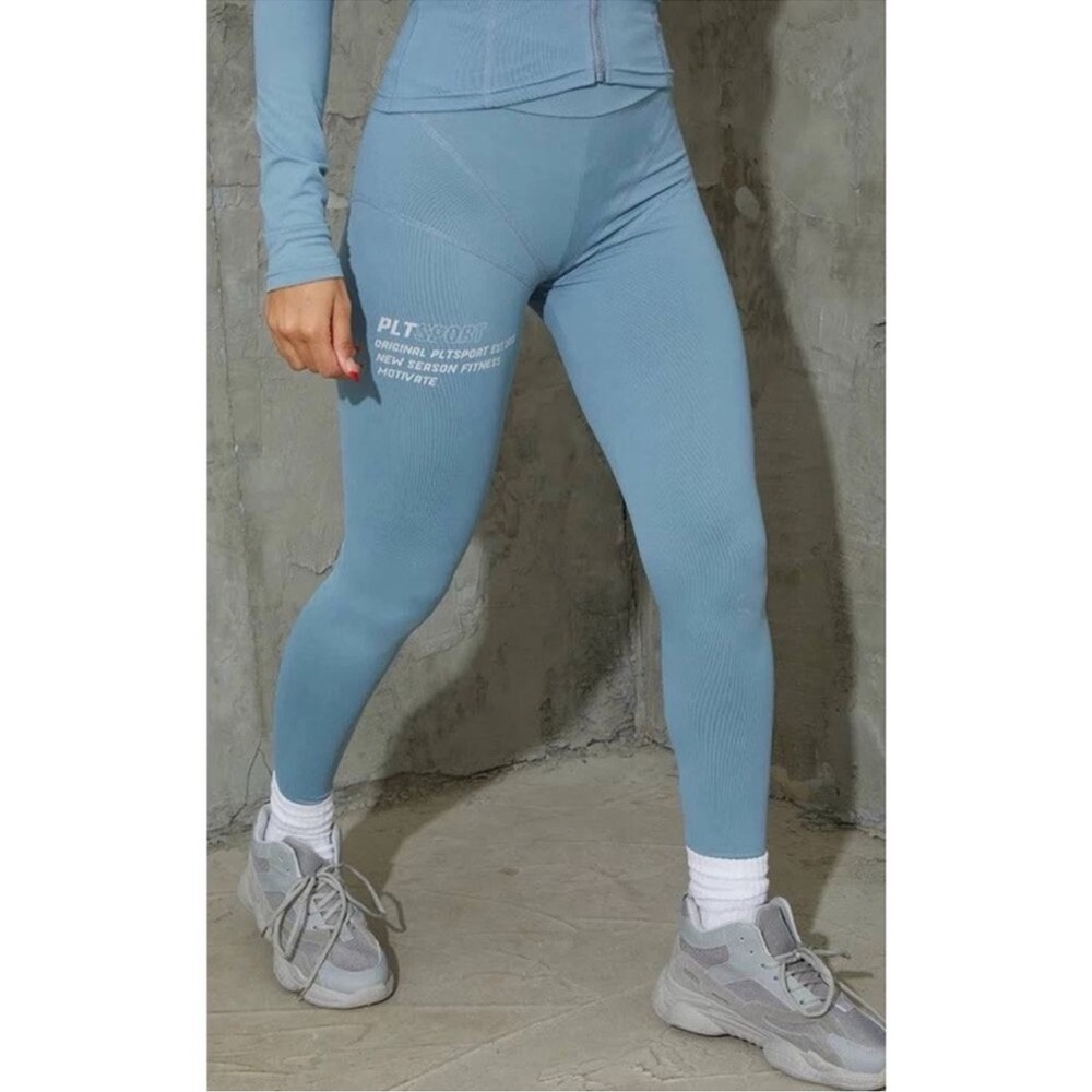 PrettyLittleThing steal blue stitch detail gym leggings